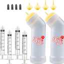 Kitten Nursing Nipple with Syringe, Wide Mouth Angled Puppy Feeding Bottles, with Ventilation Valve Resistant Tearing for Puppies, Kittens, Rabbit, Small Wildlife (S Nipple,Yellow) (Model 1)