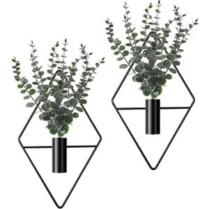 Jexine 4 Pcs Hanging Planters with Artificial Eucalyptus Metal Hanging Vase Indoor Plants Holder Modern Geometric Boho Bathroom Wall Decor for Living Room Home Office(Black)