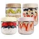 SHOWIN Overnight Oats Containers with Lids, Glass Jars with Lids 4 pcs, Wide Mouth Mason jars for Salad, Yogurt, Snacks, Meal Prep