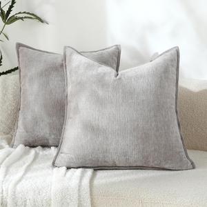 Stellhome Pack of 2, Soft Chenille Soild Throw Pillow Covers Accent Cushion Case Boho Farmhouse Neutral Decorative Pillowcase for Couch Sofa Bedroom Living Room Home Decor 16 x 16 Inch, Grey