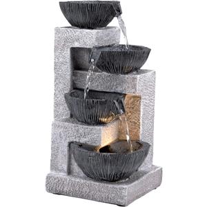 Alpine Corporation WIN1578 14" Cascading Tabletop Bowl Fountain with LED Lights  Elegant Water Fountain for Home, Office, Living Room, Bedroom, and Desk, Gray (Multi Tier Bowls)