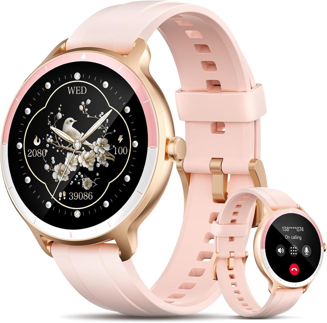 Smart Watch for Women with Bluetooth Calls & AI Voice Assistant, 1.27" HD Fitness Tracker with Sleep Monitor, 100+ Sports Modes, IP68 Waterproof, Android & iOS (Pink)