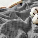 Bedsure 100% Cotton Muslin Throw Blanket Twin XL for Bed - 4-Layer Breathable and Lightweight Thin Soft Summer Gauze Muslin Blankets for Adults, Grey, 66x90 Inches