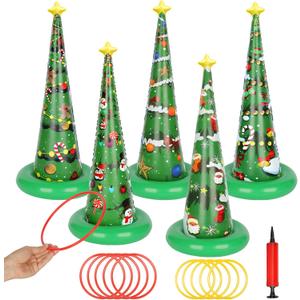 5 Pack Inflatable Christmas Tree Ring Toss Game,Christmas Party Games for Kids,Adults,Family,Christmas Indoor Outdoor Game Garden Toys
