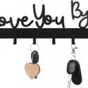 Key Holder Wall Mount Love You Bye Key Holder Hook Rack Organizer Hanger with 6 Hooks for Wall Express Love Art Sign Decor for Entryway Front Door(Hook Style,10 x 4)