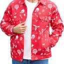 Christmas Jean Jacket Men Trucker Unlined Coats Xmas Printed Tops Stocking Stuffers for Man, Size XL