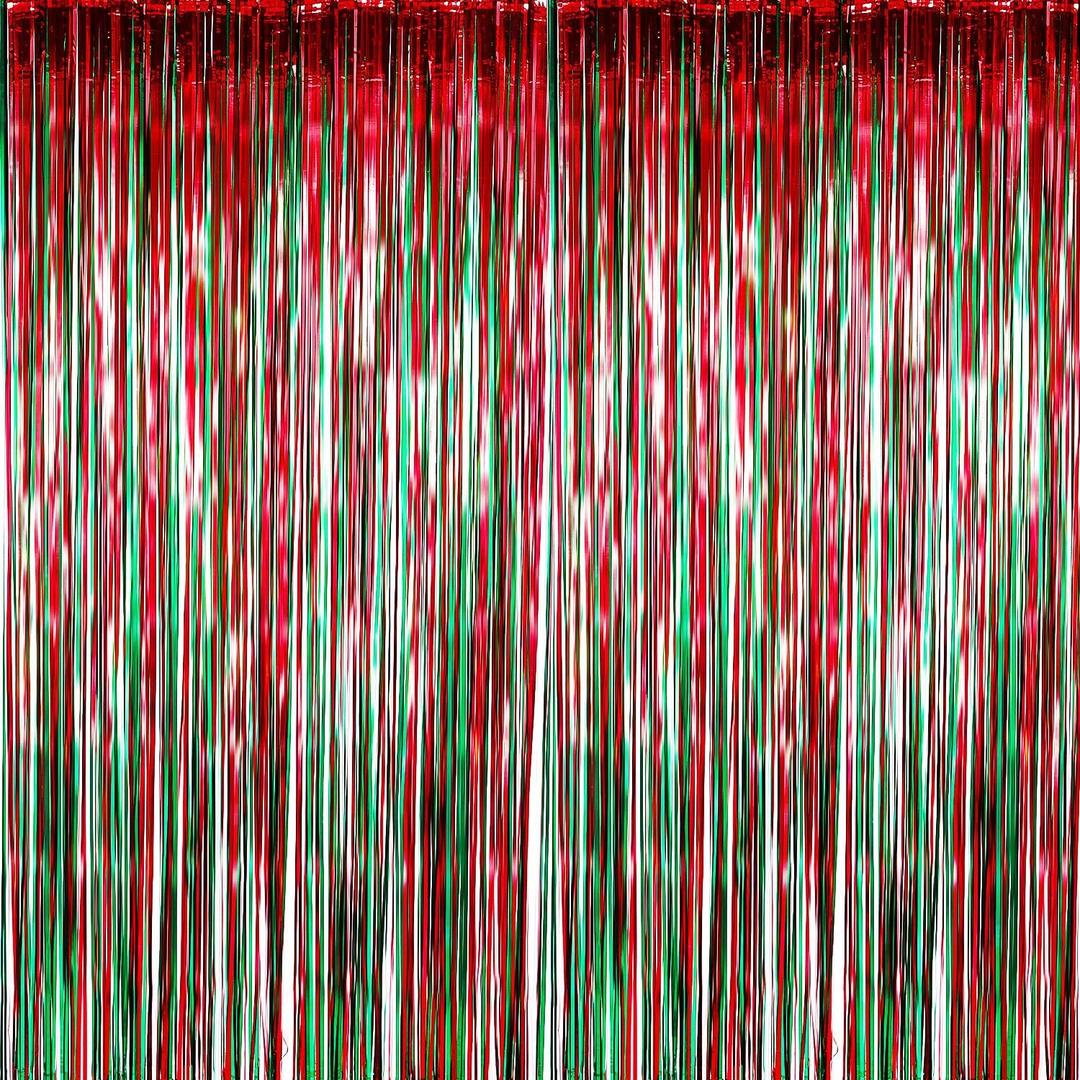 Sumind 4 Pack Foil Curtains Metallic Fringe Shimmer Curtain for Birthday Wedding Party Christmas Decorations (Red and Green)