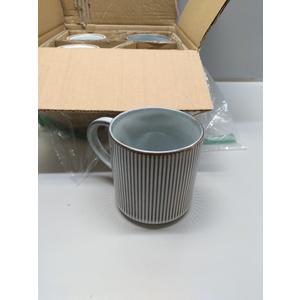 MONITO 16Oz Coffee Mugs Set of 4, Rustic Ceramic Coffee Cups Set with Large Handle, Vintage Striped Stoneware Coffee Mugs for Latte, Cocoa, Tea, Milk, Microwave & Dishwasher Safe, Smoky Blue