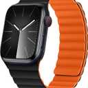HITZEE Compatible with Apple Watch Band 49/46/45/44/42/41/40/38mm, Soft Silicone Magnetic Bands Strap Compatible for iWatch Ultra 2 Series 10 9 8 7 SE 6 5 4 3 (38/40/41/42mm, Black/Orange)