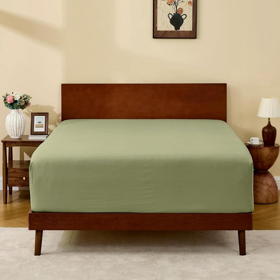 GOKOTTA Full Size Fitted Sheet Only with Elastic Corner Straps, Deep Pocket for 10-15 Inch Mattress - Hotel Quality Double Brushed Microfiber - Soft, Breathable, Non Pilling, Wrinkle Free -Olive Green