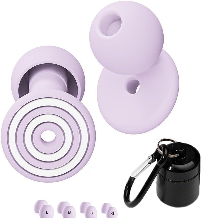 ROMI Sleeping Ear Plugs Noise Cancelling Silicone Earplugs with Secure-Lock Keychain Case Reusable & Washable High Fidelity Sound Blockers for Side Sleepers & Snoring 4 Sizes XS/S/M/L for perfect fit (1 pair (Pack of 1))