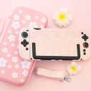 RHOTALL Cherry Blossom Carrying Case for Nintendo Switch 2,Cute Sakura Protective Travel Case,Pink White Flower Dockable Shell Cover for Switch 2,Screen Protector,Shoulder Strap,2 Thumb Caps-Girls
