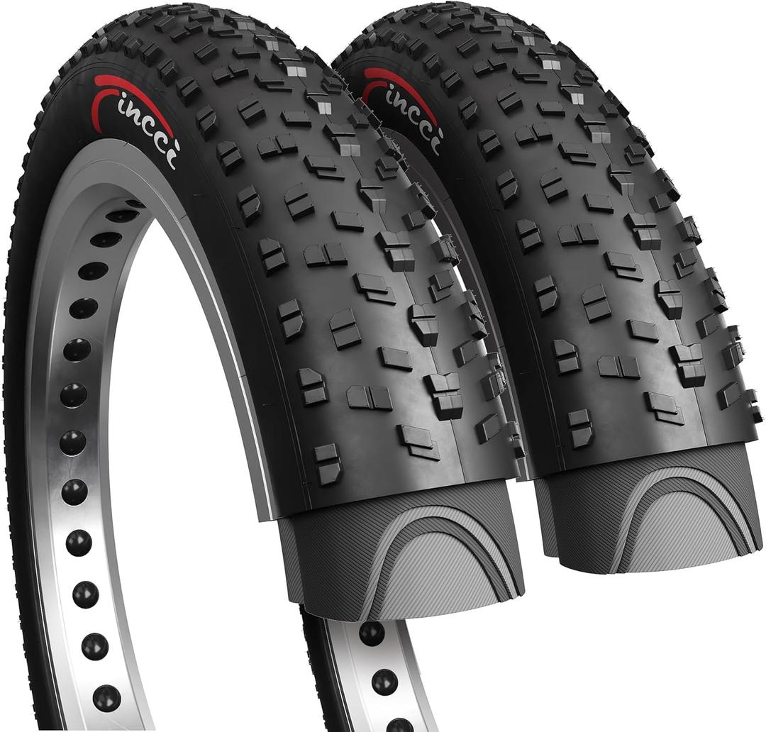 Fincci Pair 26x4.0 Fat Bike Tires - Big 26 inch Bike Tires, 100-559 - 3O TPI - Foldable 26x4 Fat Tire for Cycling on Mountain, Road, Hybrid, Dirt Bike, Street Tires for Ebike - 26er MTB Accessories