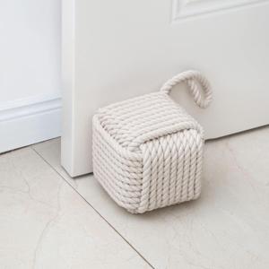 Marwood Rope Knot Door Stops Decorative Nautical Door Stopper Handmade with Handle, Weighted Interior Square Doorstop Sailor Knot for Door and Window - Beige (5"x5", 4.4lbs)