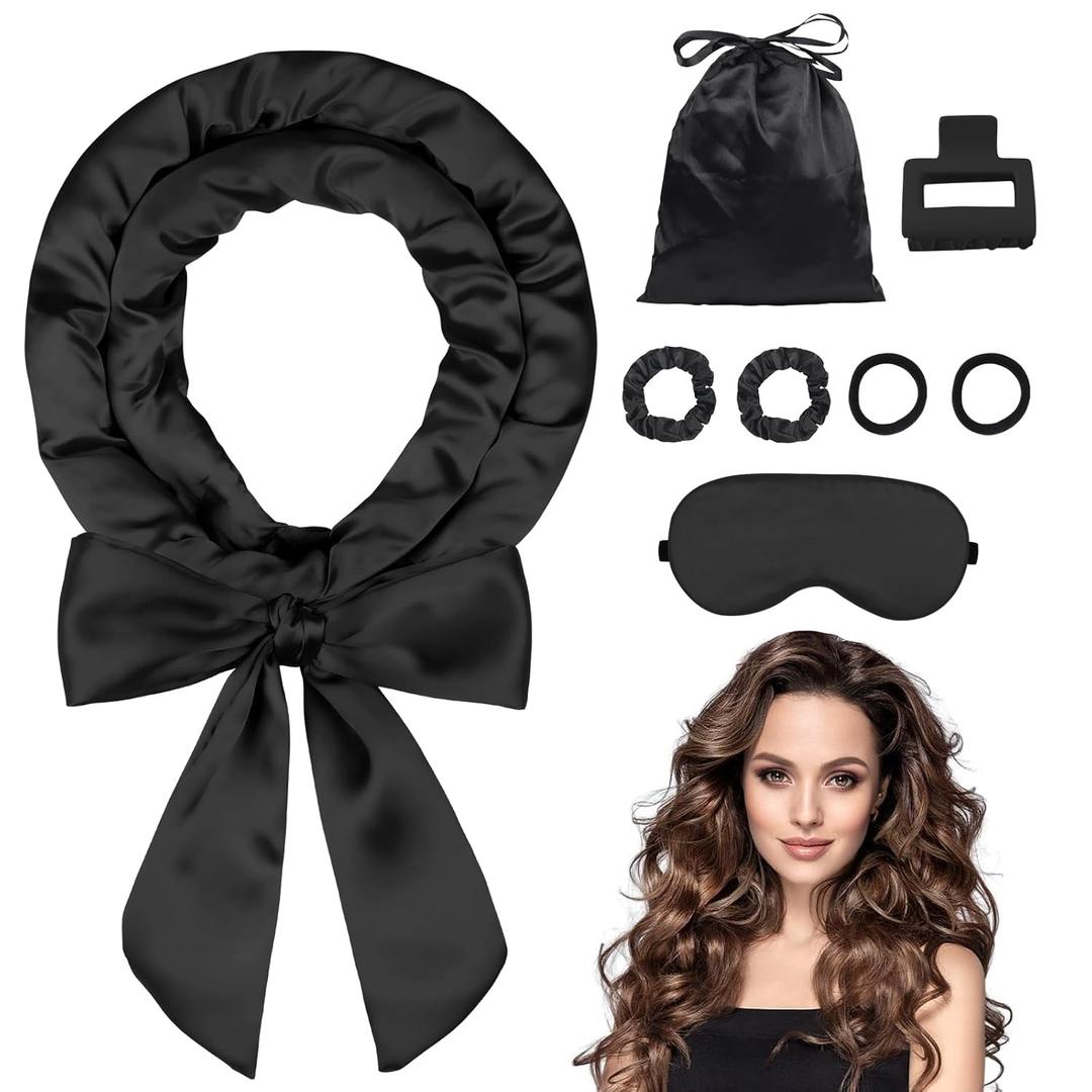 70" Heatless Hair Curler - Soft Curlers to Sleep In, Heatless Curls Overnight Curlers for Long Hair Volume, No Heat Curls Overnight, Satin Heatless Curling Set with Eye Mask (8 PCS, Black)