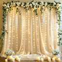 10x10ft Champagne Tulle Backdrop Curtains with Lights String for Parties,Wrinkle Free Sheer Curtain Wedding Photo Backdop Drapes for Baby Shower Birthday Party Photography Home Decorations