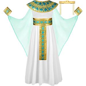 Liitrsh Halloween Kids Egyptian Costume Set Women Cos Egypt Dress for Girls Egyptian Costume Queen Accessories (L (10-12 Years), Blue)