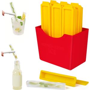 French Fries Shape Ice Cube Tray - 6-Piece Long Thin Ice Mold Set for Narrow Bottles, Fun French Fries Design with Magnetic Storage Box, Easy Release for Summer Drinks (Juice, Coffee, Soda, Cocktails)