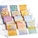 Menkxi Clear Acrylic Greeting Card Display Stand Portable Sticker Display Stand Card Display Rack Holder Postcard Organizer for Retail Counter Desk Stamp Mail Photo Storage(4 Tier,16''x10''x14'')