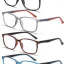 BLOEXCLU Progressive Multifocus Reading Glasses Men Women Blue Light Blocking Readers with Spring Hinge Two-tone Design (4 Mix Color-1, 2.75, x)