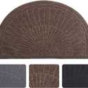 Rubber Doormat Indoor Outdoor Half Round Front Door Mat, Low Profile Welcome Mat with Non Slip Backing Absorbent Shoe Scraper Floor Mat Entry Rug, 18" X 30" (Coffee)