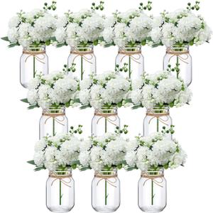 XunYee 10 Set Mason Jar Table Centerpiece with Flower Mason Jar Flower Centerpiece Vases Decor for Engagement Party Bridal Shower Centerpieces Wedding Reception Table Decor(Hydrangea)