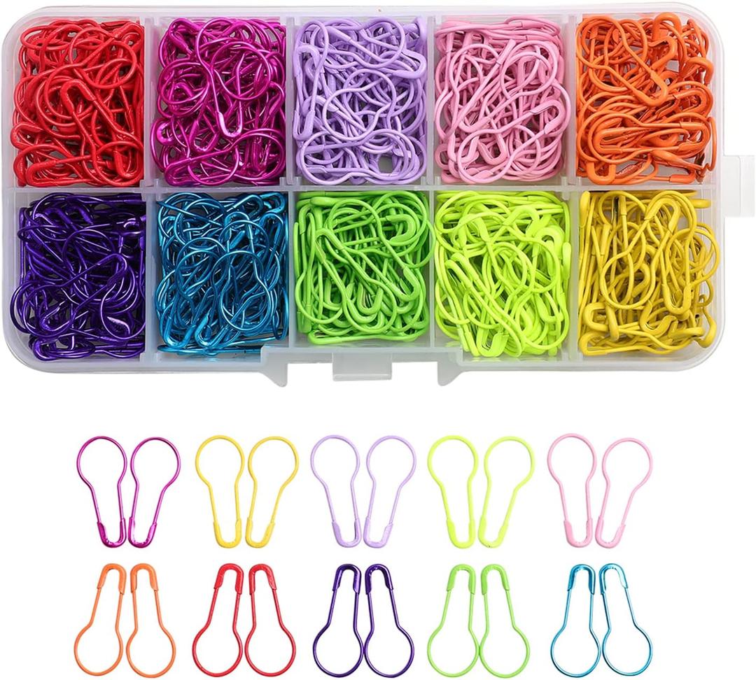 500 Pcs Colorful Pear Shaped Clip Pins Bulb Safety Pins Metal Gourd Pins with Storage Box for Clothing Tag, DIY Clothing Craft Making, Sewing