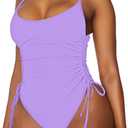 Viottiset Women's Ruched High Cut One Piece Swimsuit Tummy Control Bathing Suit Monokini (XX-Large, Purple)