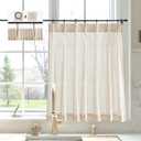 LIMON HOME Beige Striped Linen Kitchen Curtains 36" W x 30" L Pinch Pleat Cafe Curtains 1 Panels