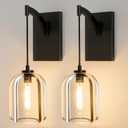 Crystal Brass Hemisphere Wall Sconce - Set of 2 Black Brushed Dimmable Sconces with Bulbs - Modern Hanging Light Decor - Luxury Indoor Lighting Fixture for Bedroom Living Room Bathroom Vanity Hallway, 2 Pack