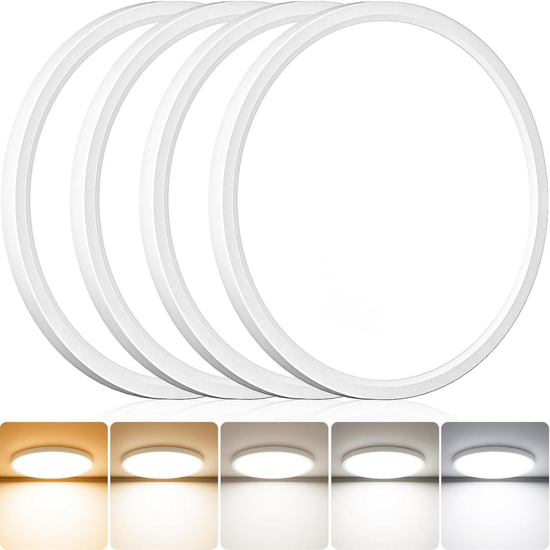slochi 4Pack LED Flush Mount Ceiling Light Fixture, 12 Inch 24W, 3200LM, Super Slim 0.7 Inch, 3000K-6500K Adjustable Low Profile LED Ceiling Lights for Bedroom, Kitchen, Hallway(White)
