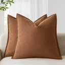 Foindtower Pack of 2, Decorative Linen Solid Throw Pillow Covers Soft Accent Cushion Case Boho Farmhouse Pillowcase for Chair Couch Sofa Bedroom Living Room Home Decor 18 x 18 Inch Orange Brown