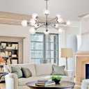 12 Lights Sputnik Chandelier Brushed Nickel Dining Room Lighting Fixtures Ceiling Hanging Modern Bubble Glass Ball Pendant Light Fixtures for Living Room Bedroom