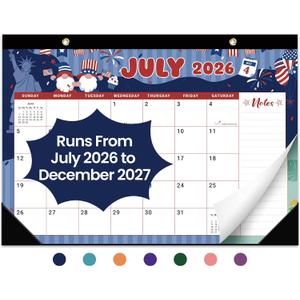 Desk Calendar 2026-2027, 18-Month Calendar Runs from July 2026 to December 2027, Large 17" x 12" Monthly Desktop & Wall Calendar for Home & Office - Watercolor Festival