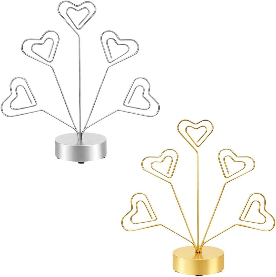 2 PCS Photo Tree Holder for Pictures, Gift Card Tree Display, Elegant Photo Tree Stand with Heart-Shaped Design, Versatile Picture Tree Organizer for Home and Office Decor, Gold and Silver