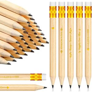 Crtiin 50 Pcs Bridal Shower Pencils Half Golf Wedding Pencils with Eraser 4 Inch Short Pocket Pre Sharpened for Wedding Game Bridal Shower Presents Classroom School(Wood Color)
