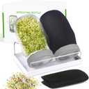 Organic Seed Sprouting Jar Kit  2  32 oz Wide-Mouth Mason Jars with Stainless-Steel Sprouter Lids & Stand, Blackout Sleeves, Drain Tray  Grow Broccoli, Alfalfa & Bean Microgreens (Gray)