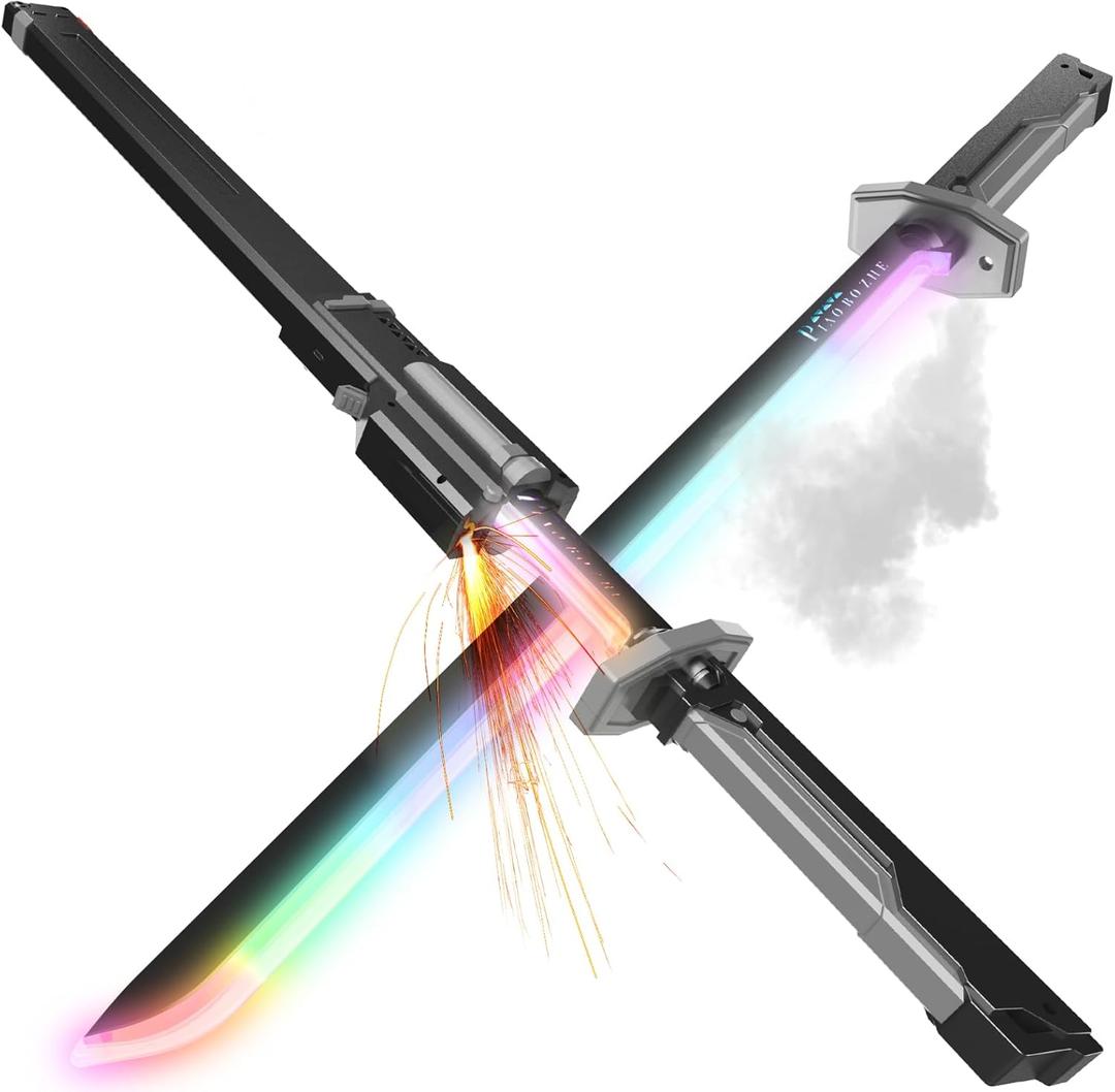 EVADA Neon LED Spark Sword with Sound and Fog, Type-C Recharge, 31.5" Glowing Ninja Blade Weapon for Kids and Adults, Toys for Cosplay, Rave and HalloweenGrey