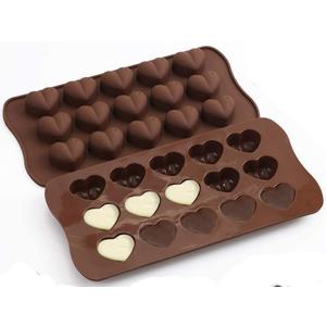 Heart Shaped Chocolate Silicone Mold 2PCS-15 Cavity Candy Jelly Silicone Molds for Valentine Anniversary Wedding Gift Wax Melts Mold Ice Cube Tray