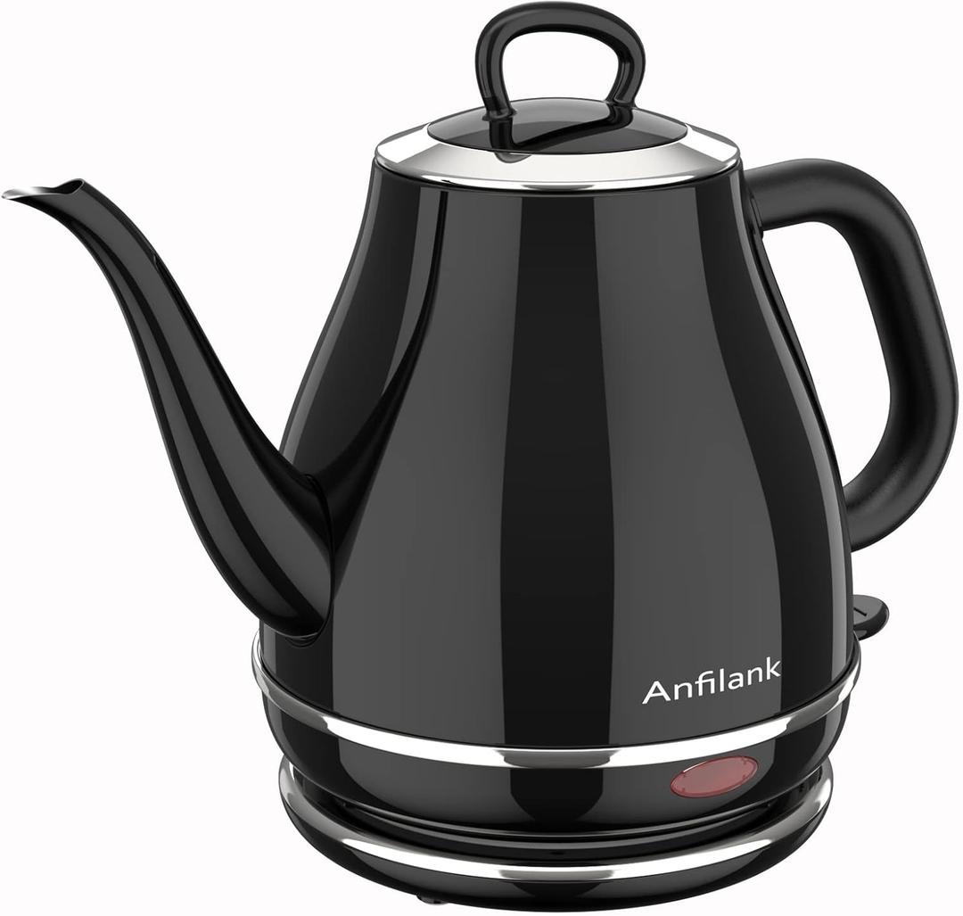 Electric Gooseneck Kettle, 1L 1500W Fast Boil, 100% Stainless Steel BPA Free Pour-Over Coffee & Tea Kettle, Water Boiler with Auto Shut & Boil-Dry Protection, Black