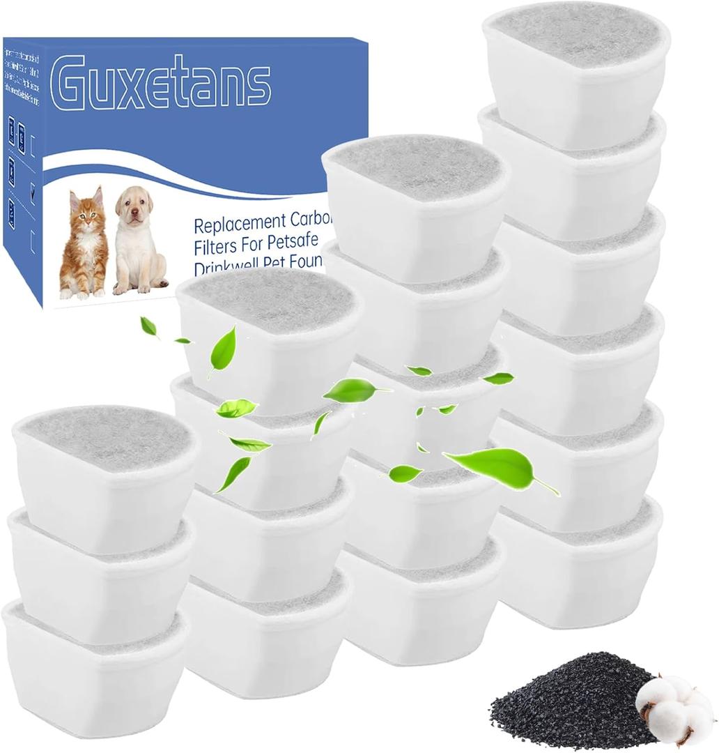 Guxetans 24Packs Pet Water Fountain Filters,12pcs Replacement Carbon Filter for PetSafe Drinkwell Fountains &12pcs Replacement Foam Filters for Pet Safe Pump