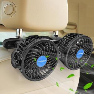 AOWOSA Car Fan for Backseat Auto 12V Electric Cooling Fan Portable Car Seat Headrest for Sedan SUV RV Boat, with 360 Rotatable Dual Head, Stepless Speed Regulation, Cigarette Lighter Plug