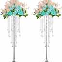 29.5 inches Tall Silver Vases Wedding Centerpieces, Elegant Metal Flower Candle Holder with Chandelier Crystal,for Wedding Party Event,Birthday,Reception,New Year Home Decorations