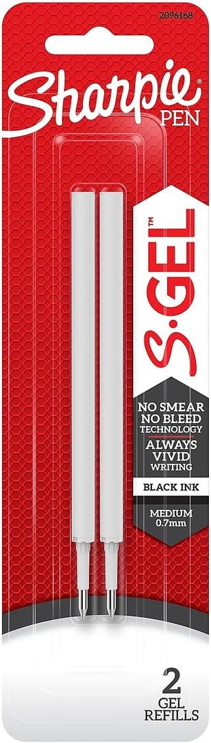 6 x Sharpie S-Gel Pen Refills, Medium Point, 0.7 mm, Black Ink, Pack Of 2 Refills