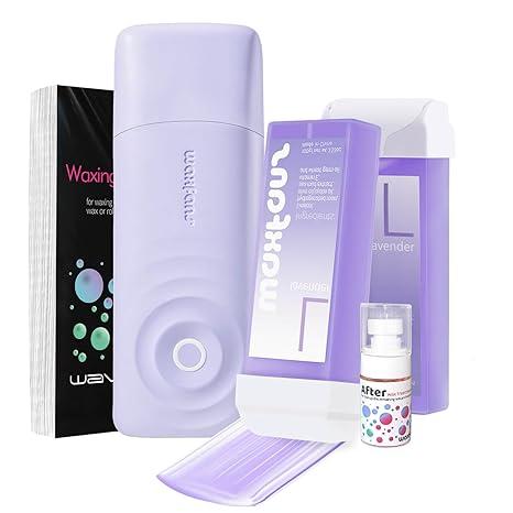 Roll on Wax Kit, Smart Wax Roller Kit with Automatic Cooling System, No Burns, Safe and Easy Waxing Kit for Women and Man at Home, 2 Waxing Cartridges & 50 Waxing Strips Included. (Lavender)