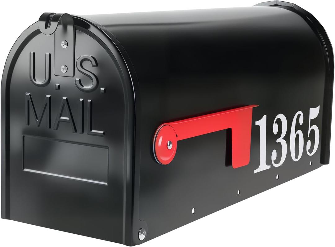 Zinovo Metal Post Mount Mailboxes for Outside,Galvanized Steel,Waterproof,Medium Capacity,Red Flag Indicated,Modern Style,Mail Boxes for House Outside/Residential,Black,18.8 x 9 x 6.7 inches