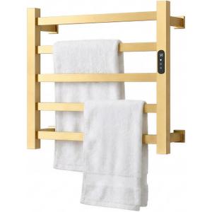Luxury Gold Towel Warmer Rack for Bathroom, Wall Mounted Electric Heated Towel Rack with Timer & Fahrenheit Temperature Control, 5 Bar Stainless Steel Towel Heater for Bathroom(Brushed Gold)