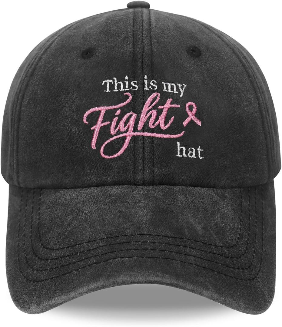 Breast Cancer Gifts for Woman, Breast Cancer Awareness Accessories, Chemo Adjustable Cotton Embroidered Pink Ribbon Baseball Cap, Adjustable Size: Hat circumference 22-24"/56-61cm, height 4.72"/12cm, brim 2.75"/7cm