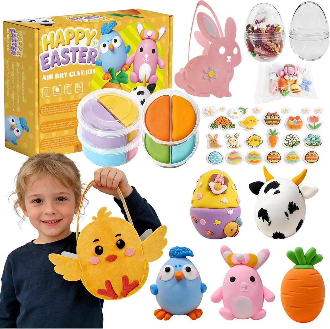 8Pack Eatser Crafts Kit - Air Dry Clay Easter Eggs Crafts for Kids,Modeling Clay DIY Kit for Kids Easter Hunt,Basket Stuffers Fillers,Party Favors and Classroom Prize Supplies,for Age 3+