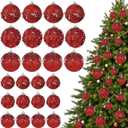 Poen 24 Pcs Glitter Christmas Ball Ornaments Set Christmas Tree Ornaments Hanging Sequin Foam Xmas Balls Decoration for Xmas Tree Wreath Garland Home Decor Wedding Party(Red)